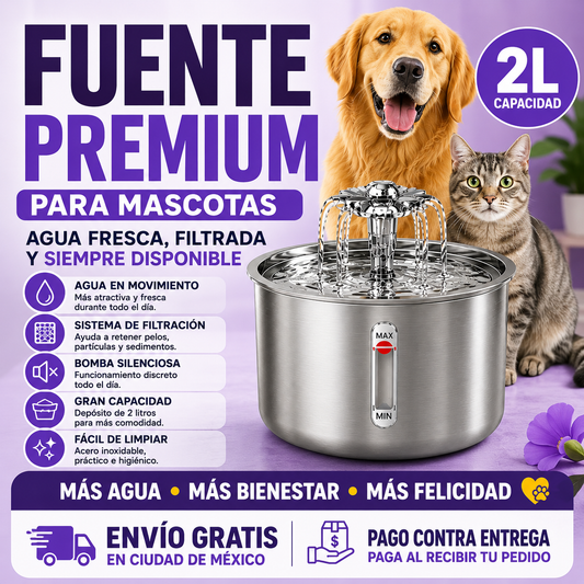 Fuente de Acero Inoxidable 2L para Gatos💧