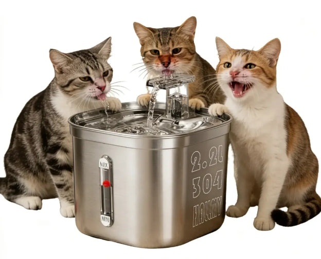 Fuente gatos acero inoxidable