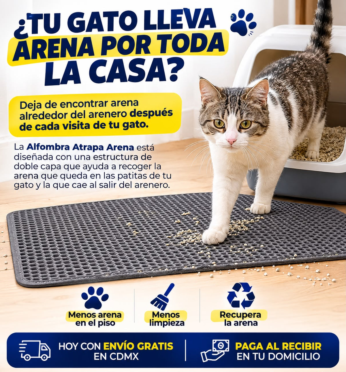 PawTrap™ | Alfombra Atrapa Arena para Gatos 🐈